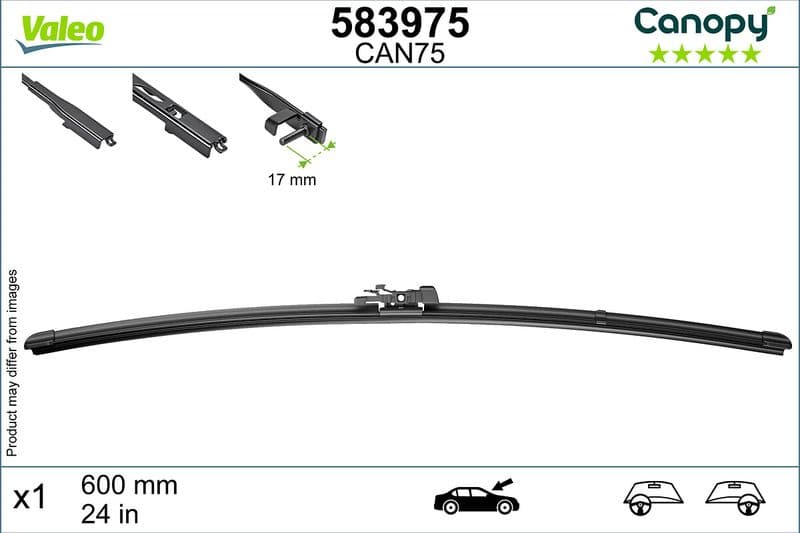 Wisserblad voegloos Voor met spoiler (1pcs) Canopy 600mm past: IVECO DAILY VI  MERCEDES A (W176), C (C204), C T-MODEL (S204), C (W204), CLA (C117), CLA SHOOTING BRAKE (X117), CLS (C218) 01.95-