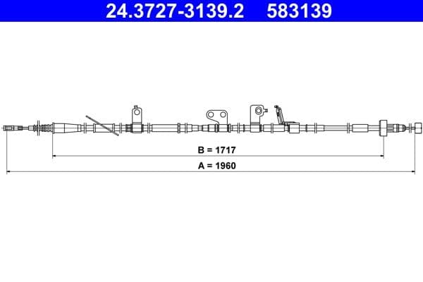 Handremkabel Achter Rechts (1960mm/1955mm, type rem: schijf) past: HYUNDAI SANTA FÉ III 2.0D/2.2D/2.4 09.12-12.18