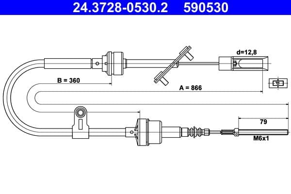 Koppelingskabel (866mm/360mm) past: FIAT MULTIPLA 1.6-1.9D 04.99-06.10