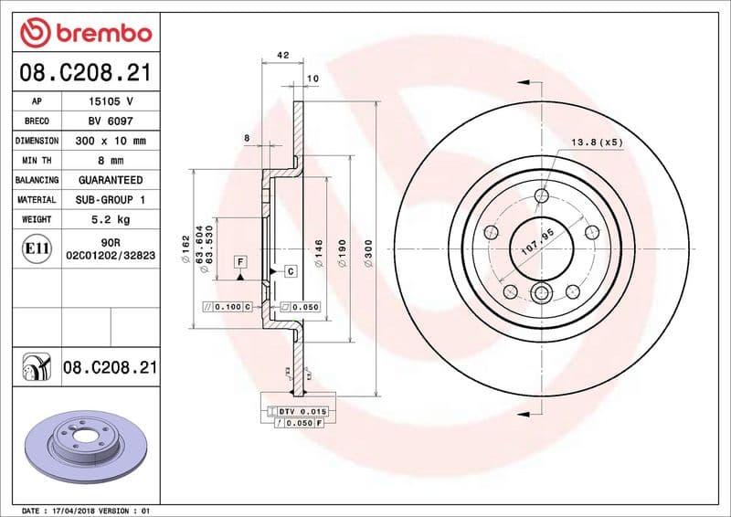 Brake disc Achter Links/Rechts past: JAGUAR XE, XF II, XF SPORTBRAKE 2.0-3.0D 03.15-