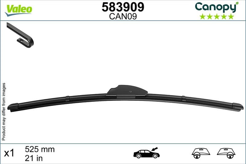 Wisserblad voegloos Voor met spoiler (1pcs) Canopy 525mm past: MERCEDES C T-MODEL (S203), C (W203)  VOLVO 440, 460, 480, 760, 850, 960, 960 II, C70 I, S40 I, S60 I, S70, S80 I, S90 I, V40 08.78-