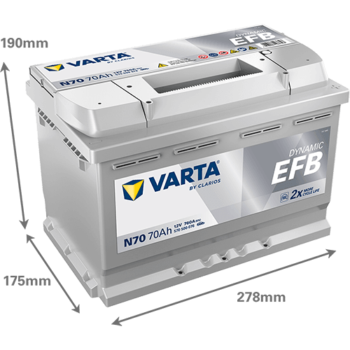 Batterij VARTA 12V 70Ah/760A (EN) Dynamic EFB  (EN) START&STOP EFB (R+) 278x175x190 B13 - montageflens 10,5 mm (efb)