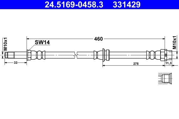 Remleiding/slang flexibel Achter Links/Rechts (lengte 460mm, M10x1/M10x1) past: BMW 3 (E36), 3 (E46) 1.6-3.2 09.90-12.07