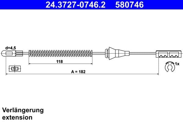 Handremkabel Achter Links/Rechts (182mm) past: OPEL ASTRA G, ASTRA G CLASSIC, ASTRA H, ASTRA H CLASSIC, ASTRA H GTC, COMBO, COMBO TOUR, ZAFIRA A 1.2-1.7D 02.98-