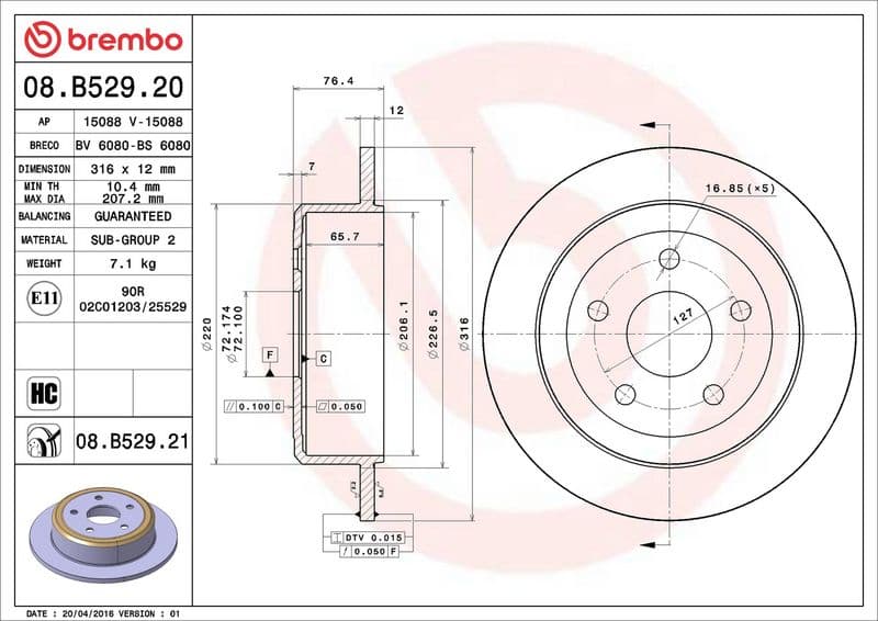 Brake disc Achter Links/Rechts past: JEEP WRANGLER III 2.8D/3.6/3.8 04.07-