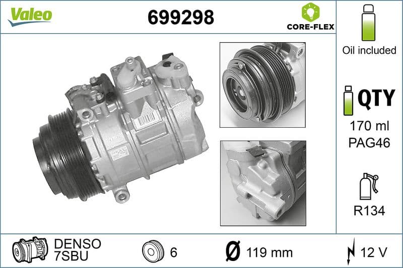 Airconditioning compressor past: MERCEDES C T-MODEL (S202), C (W202), CLK (A208), CLK (C208), E T-MODEL (S210), E (VF210), E (W210), G (W460), G (W461), G (W463), M (W163), S (C140) 1.8-5.5 12.79-