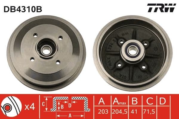 Brake drum Achter ((EN) with a wheel bearing kit) past: CITROEN C2, C2 ENTERPRISE, C3 I, C3 PLURIEL  PEUGEOT 1007, 206, 206+ 1.1-1.6D 02.02-