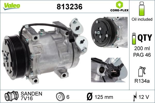 Airconditioning compressor past: VOLVO C30, S40 II, V50  FORD C-MAX, FOCUS C-MAX, FOCUS II  MAZDA 3 1.6D/1.8D 10.03-12.12