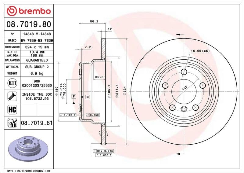 Brake disc Achter Links/Rechts past: BMW X5 (E53) 3.0/3.0D/4.4 01.00-12.06