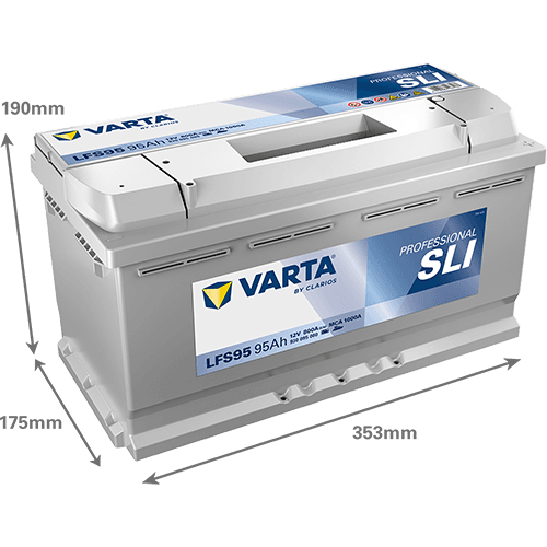 Batterij VARTA 12V 95Ah/800A (EN) PROFESSIONALl STARTER SLI (R+) 353x175x190 B13 - montageflens 10,5 mm (beginnen)