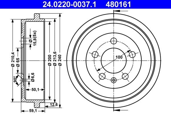 Brake drum Achter past: AUDI A2  SEAT CORDOBA, IBIZA III, IBIZA IV, IBIZA IV SC, IBIZA IV ST  SKODA FABIA I, FABIA I PRAKTIK, FABIA II, FABIA II PRAKTIK, FABIA III 1.0-2.0 12.95-12.22