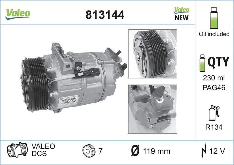 Airconditioning compressor past: OPEL VIVARO A  RENAULT ESPACE IV, TRAFIC II, VEL SATIS 2.0D 08.05-