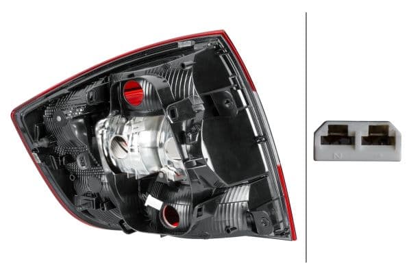 Achterlicht Rechts (extern, P21/4W/P21W, kleur van het glas red/wit, anti-fog licht, achteruitrijlicht, zonder gloeilampen) past: SKODA RAPID Liftback 07.12-03.22