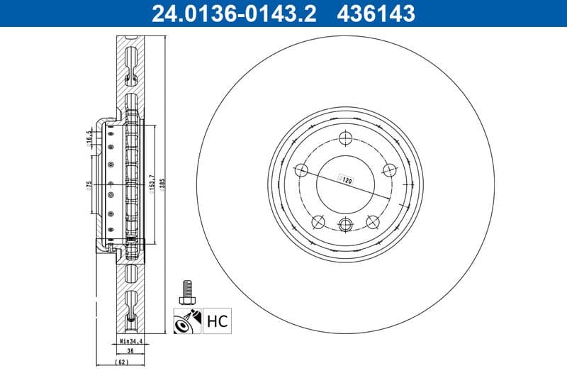Tweedelige remschijf Voor Links past: BMW X5 (E70), X5 (F15, F85), X6 (E71, E72), X6 (F16, F86) 3.0D/4.4/4.4H 10.07-07.19