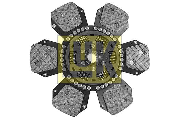 Koppelingsplaat/plaat keramiek (330mm  aantal peddels: 6) past: RENAULT 106-54, 106-54 TL, 106-54 TM, 106-54 TS, 110-54 TA, 110-54 TE, 110-54 TS, 110-54 TX, 110-54 TZ, 120-54 TA, 120-54 TE