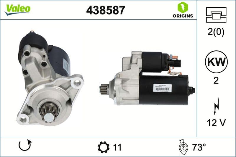 Starter (12V, 2kW, nieuw) past: AUDI A3, TT  SEAT ALTEA, ALTEA XL, LEON, TOLEDO III  SKODA OCTAVIA II, SUPERB II  VW CADDY III, CC B7, EOS, GOLF IV, GOLF PLUS, GOLF PLUS V, GOLF V 1.4-3.6 02.01-11.17