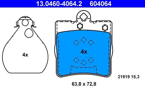Remblokken set Achter (met extra's), past: MERCEDES C (CL203), C T-MODEL (S202), C (W202), C (W203), CLC (CL203), CLK (A208), CLK (A209), CLK (C208), CLK (C209), E (W210) 1.6-3.2 05.93-06.11