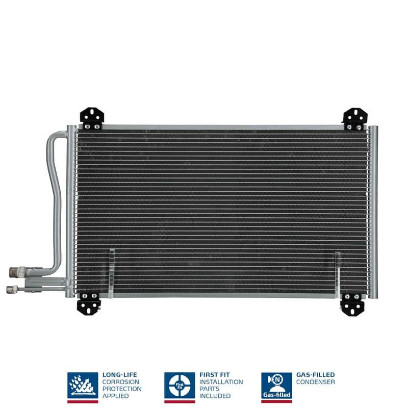 A/C condensator ((EN) additional fitting elements) past: MERCEDES SPRINTER 2-T (B901, B902), SPRINTER 3,5-T (B909), SPRINTER 3-T (B903), SPRINTER 4,6-T (B909) 2.1D-Electric 01.95-