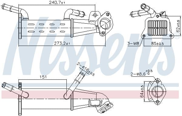Uitlaatgassen radiator past: CITROEN JUMPER III  FORD TOURNEO CUSTOM V362, TRANSIT, TRANSIT CUSTOM V362, TRANSIT V363  PEUGEOT BOXER 2.2D 04.06-