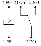 GP relais (12V, 30A, aantal verbindingen: 5) past: MERCEDES A (W169), A (W176), B SPORTS TOURER (W245), B SPORTS TOURER (W246, W242), C (CL203), C T-MODEL (S202), C T-MODEL (S203), C (W202) 08.73-
