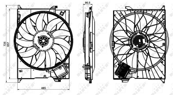Radiatorventilator (met huisvesting) past: MERCEDES CLK (C209), CLS (C219), E (W211), E T-MODEL (S211), S (C216), S (W221, V221), SLR (R199) 3.0D-6.3 11.02-