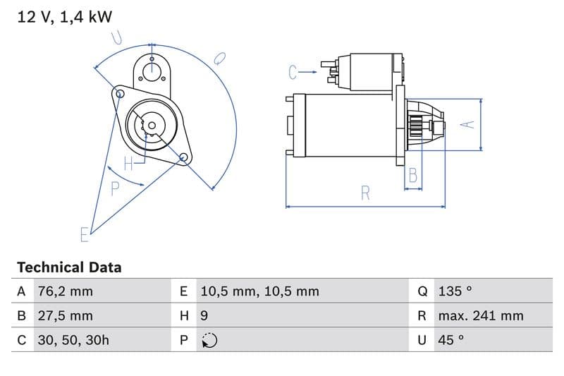 Starter (12V, 1,4kW, gereviseerd) past: BMW 3 (E30), 5 (E12) 1.8-2.5 06.72-10.93