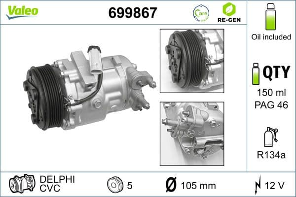 Airconditioning compressor (gereviseerd) past: OPEL AGILA A, COMBO, COMBO TOUR, CORSA C, MERIVA A, TIGRA  SUBARU JUSTY III  SUZUKI IGNIS II, SPLASH, SWIFT III, SWIFT IV, WAGON R+ 1.3/1.3D/1.5 06.03-