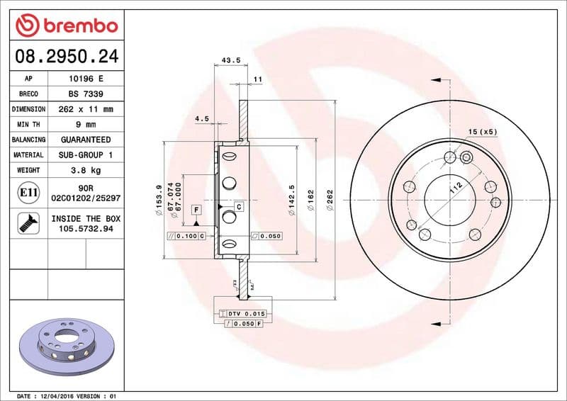 Brake disc Voor Links/Rechts past: MERCEDES 190 (W201) 1.8-2.5D 10.82-08.93
