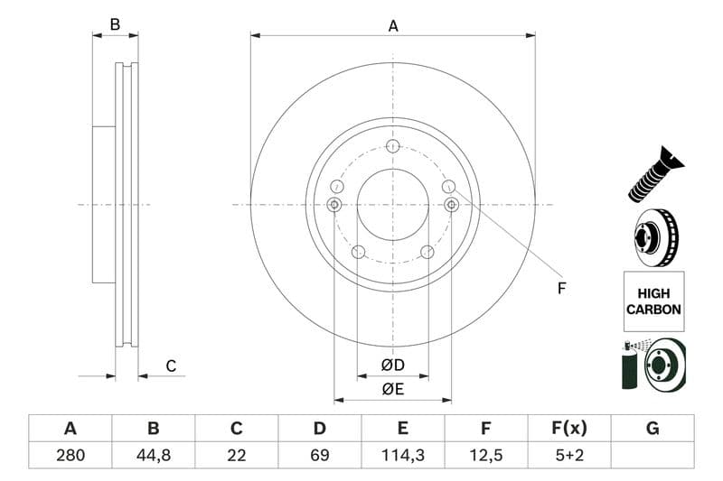 Brake disc Voor Links/Rechts past: HYUNDAI IONIQ  KIA NIRO, NIRO I 1.6H/Electric 03.16-
