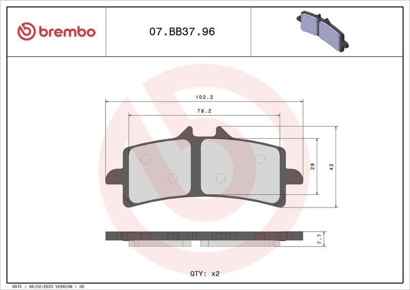 Brake pads Voor, beoogd gebruik: route, materiaal: organisch, 42x102,2x7,7mm past: APRILIA RSV  DUCATI STREETFIGHTER 1000/1103 2009-2022