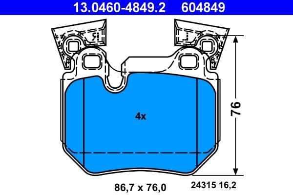 Remblokken set Achter , past: BMW 1 (E81), 1 (E82), 1 (E87), 1 (E88), 3 (E90), 3 (E91), 3 (E92), 3 (E93) 1.6-3.0D 12.04-12.13