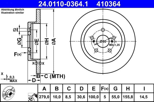 Brake disc Achter Links/Rechts past: LEXUS CT  TOYOTA URBAN CRUISER 1.4D/1.8H 01.09-
