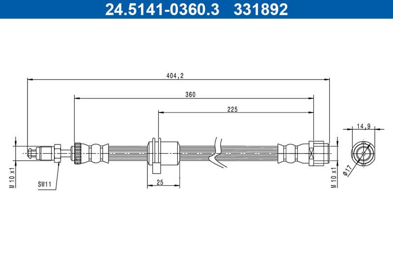 Remleiding/slang flexibel Voor (lengte 404,2mm, M10x1) past: MINI (F55), (F56), (F57) 1.2-Electric 09.13-