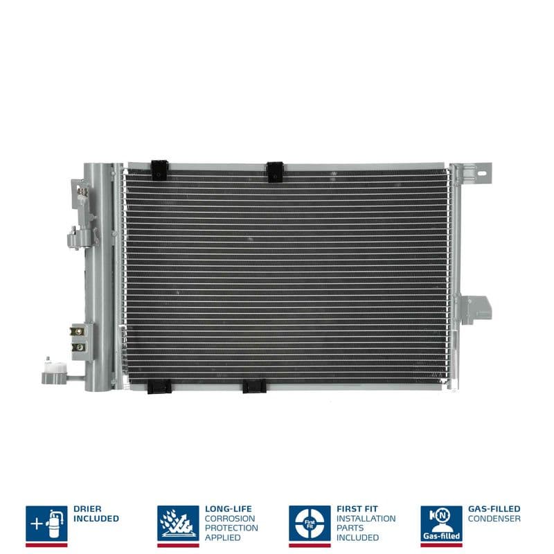 A/C condensator (met droger, (EN) additional fitting elements) past: CHEVROLET ASTRA  OPEL ASTRA G, ASTRA G CLASSIC, ZAFIRA A 1.2-2.2 02.98-01.08