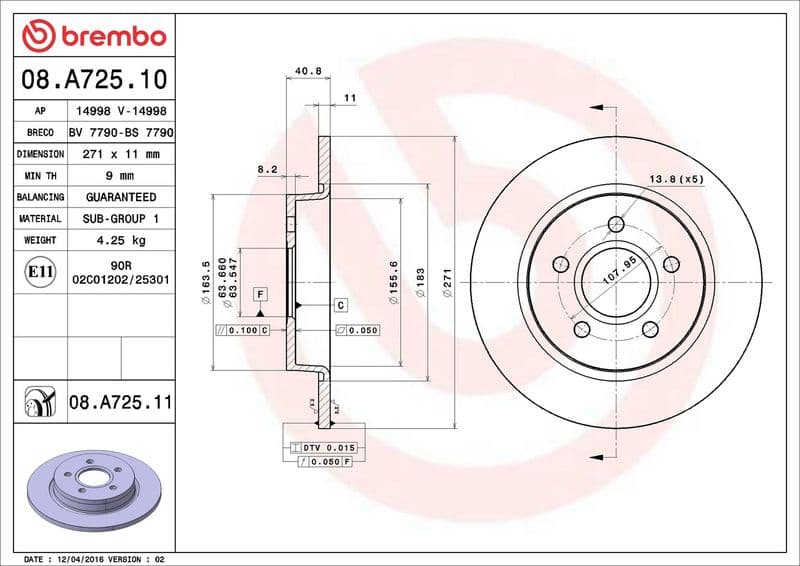 Brake disc Achter Links/Rechts past: FORD FOCUS III  FORD USA FOCUS 1.0-Electric 07.10-02.20