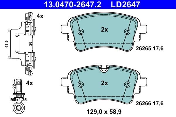 Keramische remblokken Achter (met extra's  met remklauw geleidingsbouten), past: AUDI A4 ALLROAD B9, A4 B9, A5, A6 ALLROAD C8, A6 C8, A7, A8 D5, Q5, Q7  VW TOUAREG 1.4-4.0H 01.15-