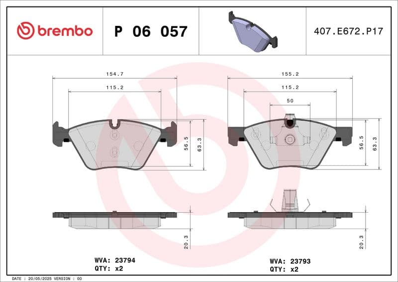Remblokken set Voor (met een dempingskussen  met slot  zonder toevoegingen), past: BMW 5 (E60), 5 (E61) 2.0-2.5D 07.03-12.10