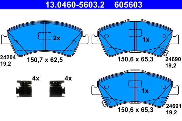 Remblokken set Voor (met extra's), past: TOYOTA AURIS, AVENSIS, COROLLA, VERSO 1.4-2.2D 05.97-10.18