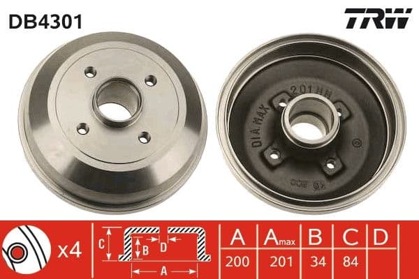 Brake drum Achter past: OPEL CORSA C 1.0-1.7D 09.00-06.12