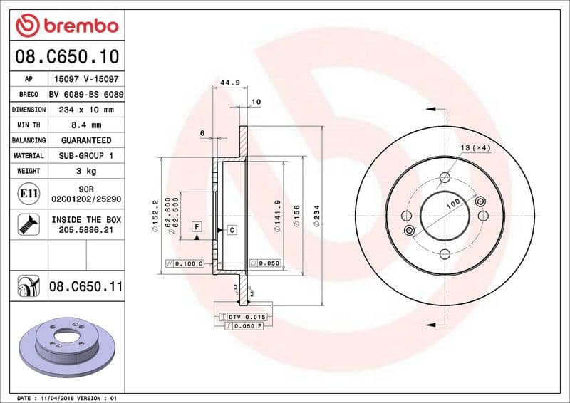 Brake disc Achter Links/Rechts past: HYUNDAI I10 II, I10 III 1.0/1.0LPG/1.2 08.13-