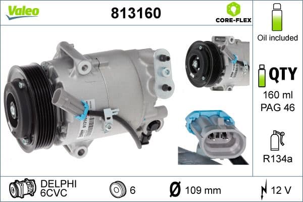 Airconditioning compressor past: OPEL ASTRA J, ASTRA J GTC, MERIVA B 1.3D/1.7D 09.09-01.17