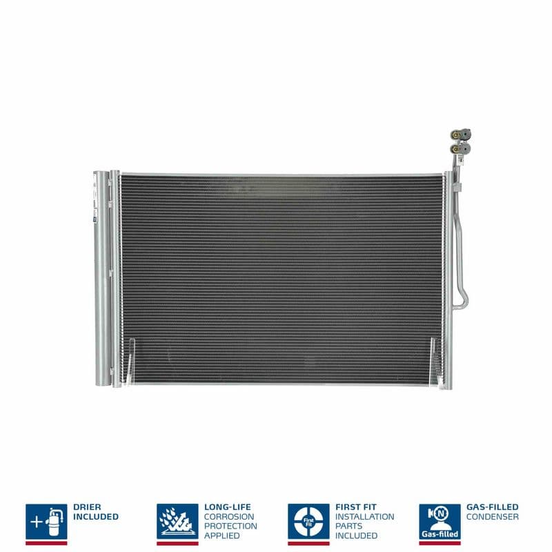 A/C condensator (met droger, (EN) additional fitting elements) past: PORSCHE CAYENNE  VW TOUAREG 3.0D-4.8 01.10-12.18