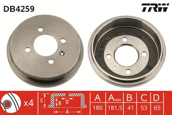 Brake drum Achter past: VW LUPO I 1.0-1.7D 09.98-07.05