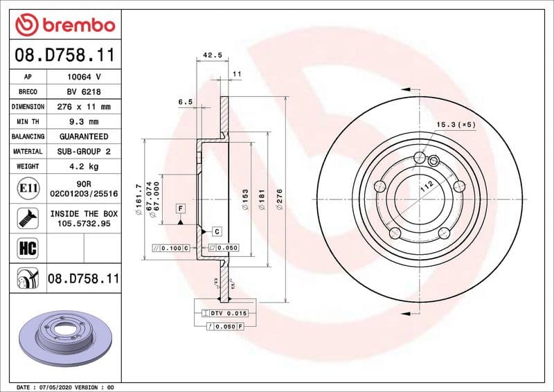 Brake disc Achter Links/Rechts past: MERCEDES A (V177), A (W177), B SPORTS TOURER (W247), CLA (C118), CLA SHOOTING BRAKE (X118) 1.3-2.0D 03.18-