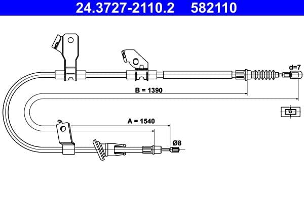 Handremkabel Achter Links (1540mm) past: MITSUBISHI COLT, COLT CZC VI, COLT VI 1.1-1.5D 06.04-06.12