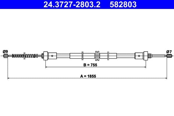 Handremkabel Achter Links/Rechts (1855mm/755mm) past: RENAULT TWINGO III  SMART FORFOUR 0.9-Electric 07.14-