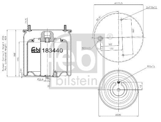 Luchtveringsbalgen (diameter: 220/273mm) past: DAF CF, XF 106, XF II, XG, XG+ 10.12-