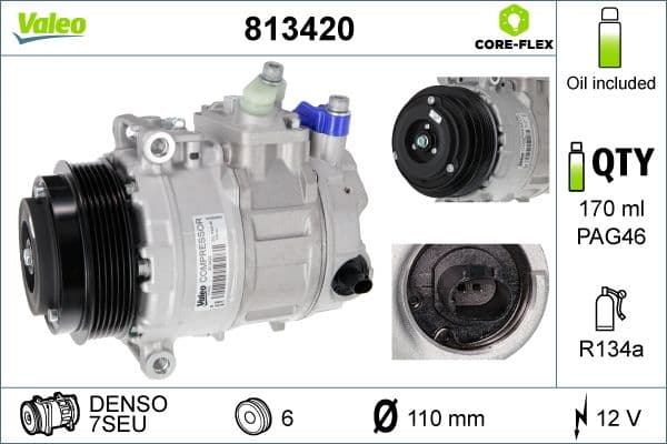 Airconditioning compressor past: MERCEDES C (C204), C (CL203), C T-MODEL (S203), C T-MODEL (S204), C (W203), C (W204), CLK (A209), CLK (C209), CLS (C218), CLS (C219) 1.6-6.2 02.98-