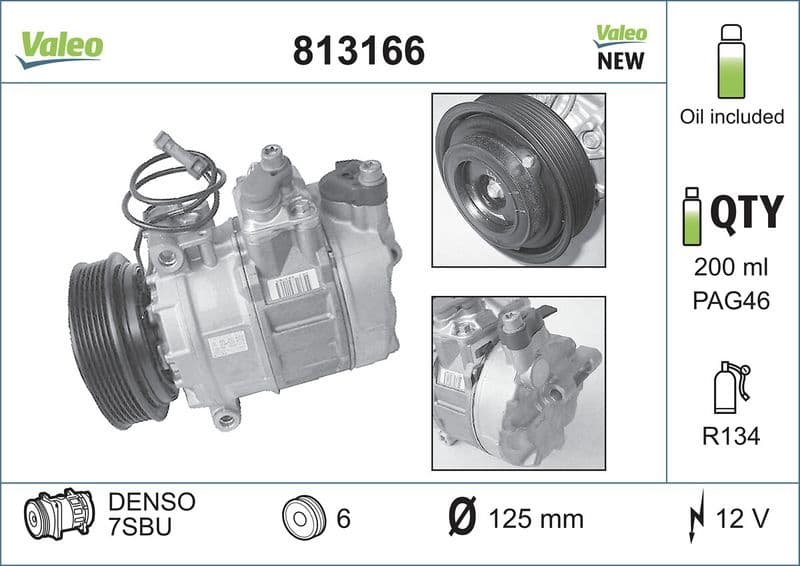 Airconditioning compressor past: AUDI A4 B5, A4 B6, A6 C4, A6 C5, A8 D2, ALLROAD C5  PORSCHE 911, 911 TARGA, BOXSTER, BOXSTER SPYDER, CAYMAN  SKODA SUPERB I  VW PASSAT B5 1.9D-6.0 03.94-06.13