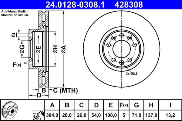 Brake disc Voor Links/Rechts past: CITROEN JUMPY III, SPACETOURER  FIAT SCUDO, ULYSSE  OPEL VIVARO C, ZAFIRA LIFE  PEUGEOT EXPERT, TRAVELLER  TOYOTA PROACE, PROACE VERSO 1.5D-Electric 02.16-